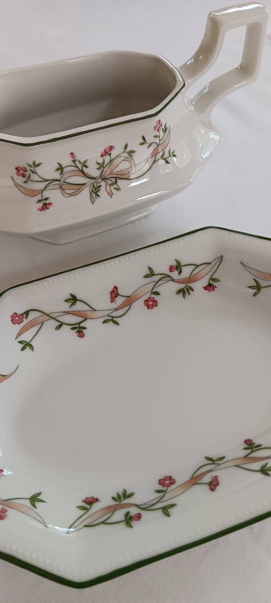 Johnson Brothers 1980s “Eternal Beau” Sauceboat + 1 Dish (set of 2)