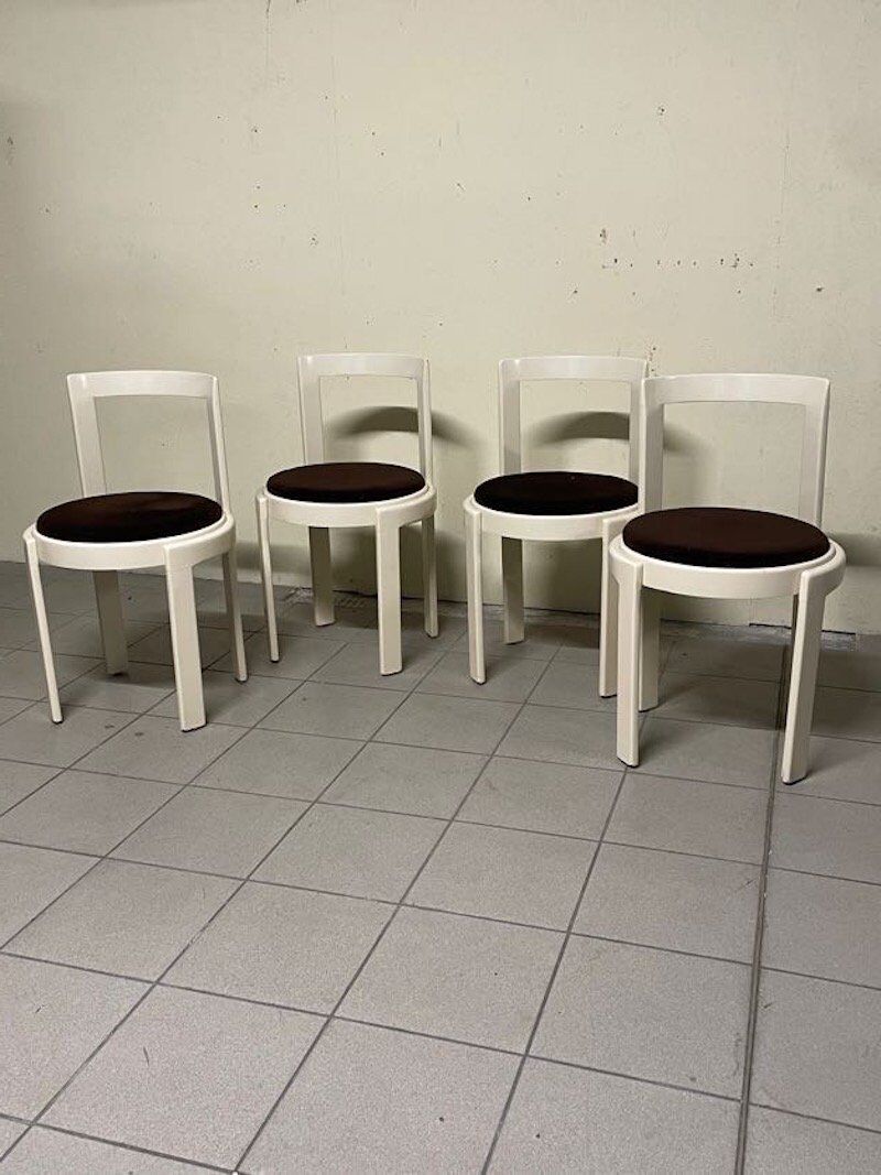 Lacquered wooden chairs with fabric, 1970s, set of 4