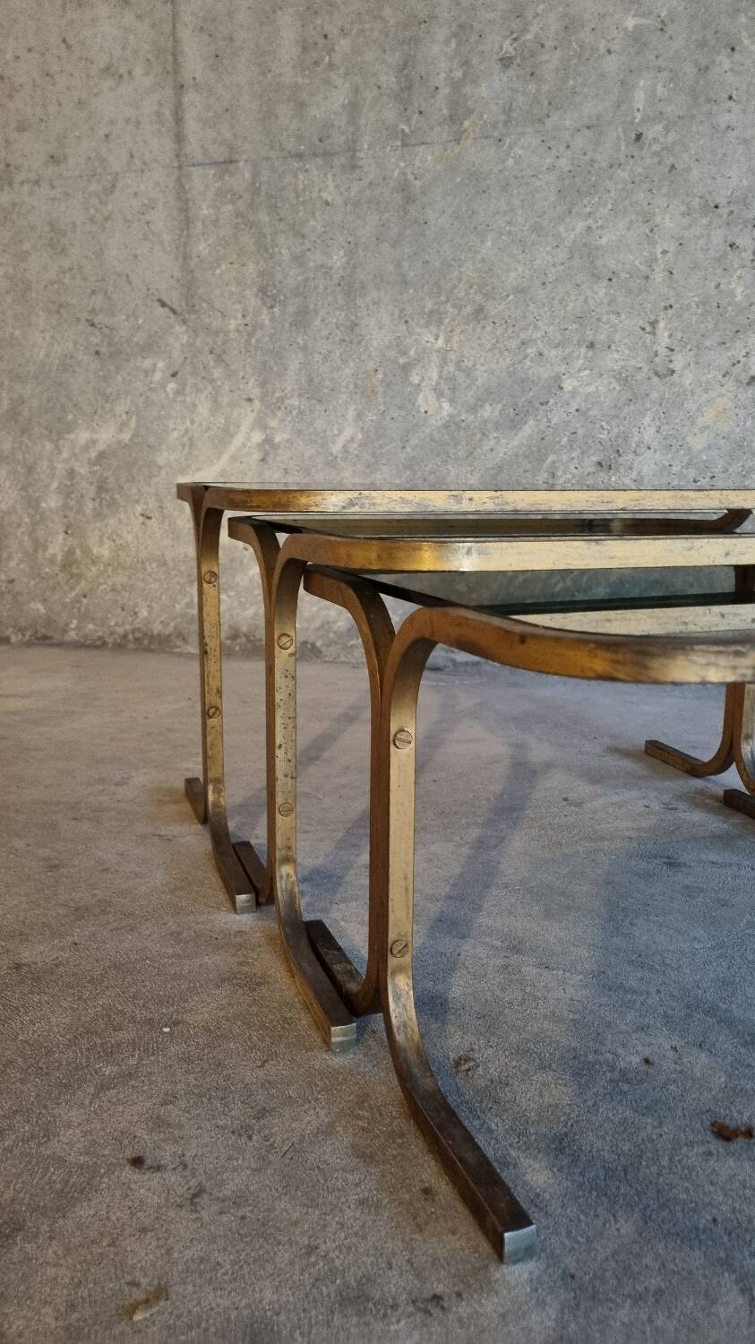3 nesting tables in brass and glass