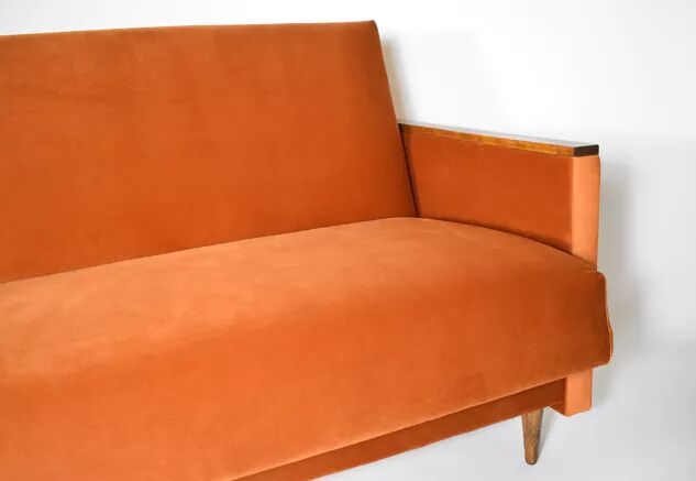 Foldable sofa, reddish velvet, restored, 1960s