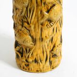 Large handmade glazed ceramic floor vase, handled vase with maritime motifs