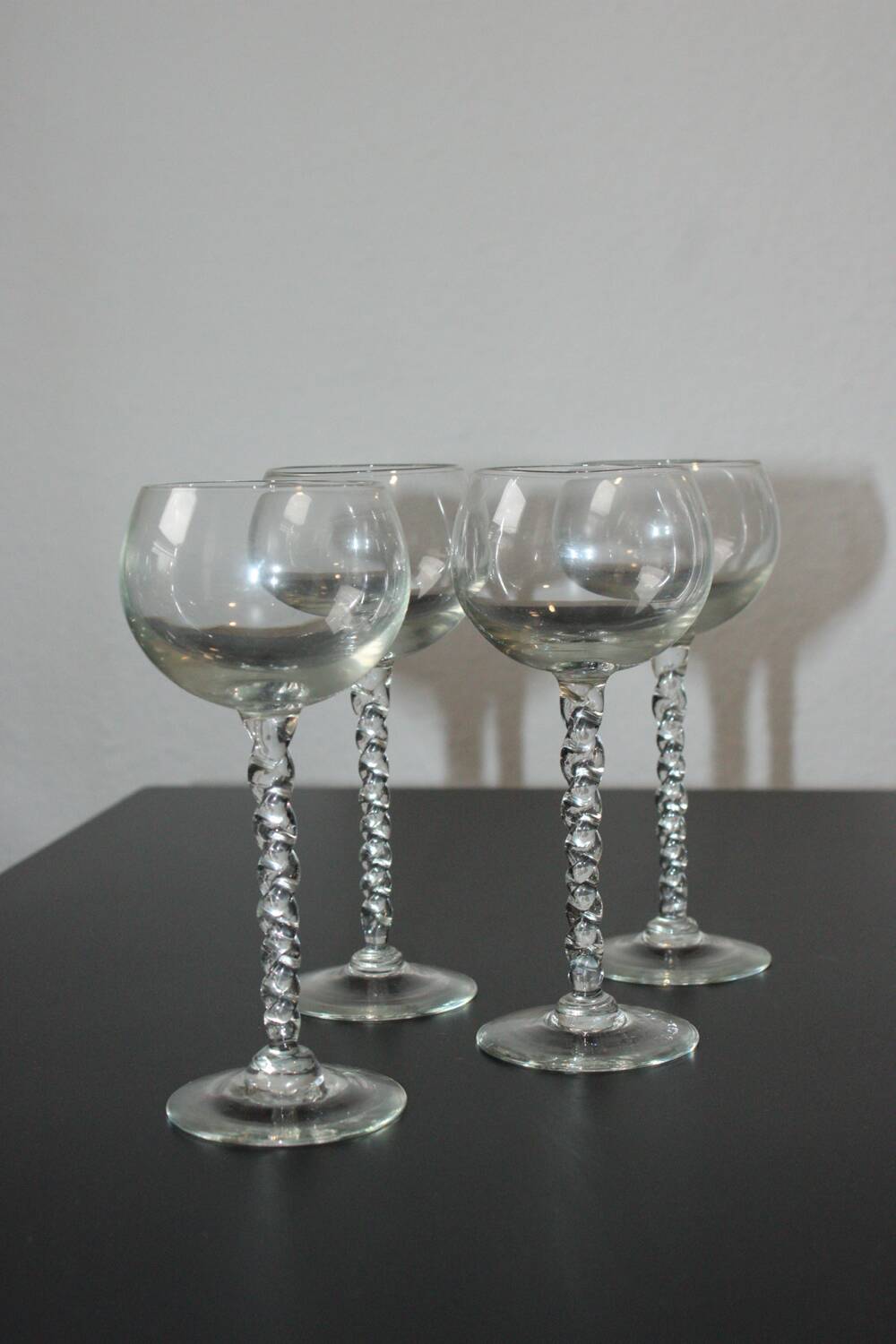 4 vintage crystal wine glasses – elegant twisted stem