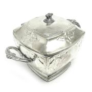 Sugar bowl, Art Nouveau, silver-plated brass, Bracia Buch, Poland, early 20th century