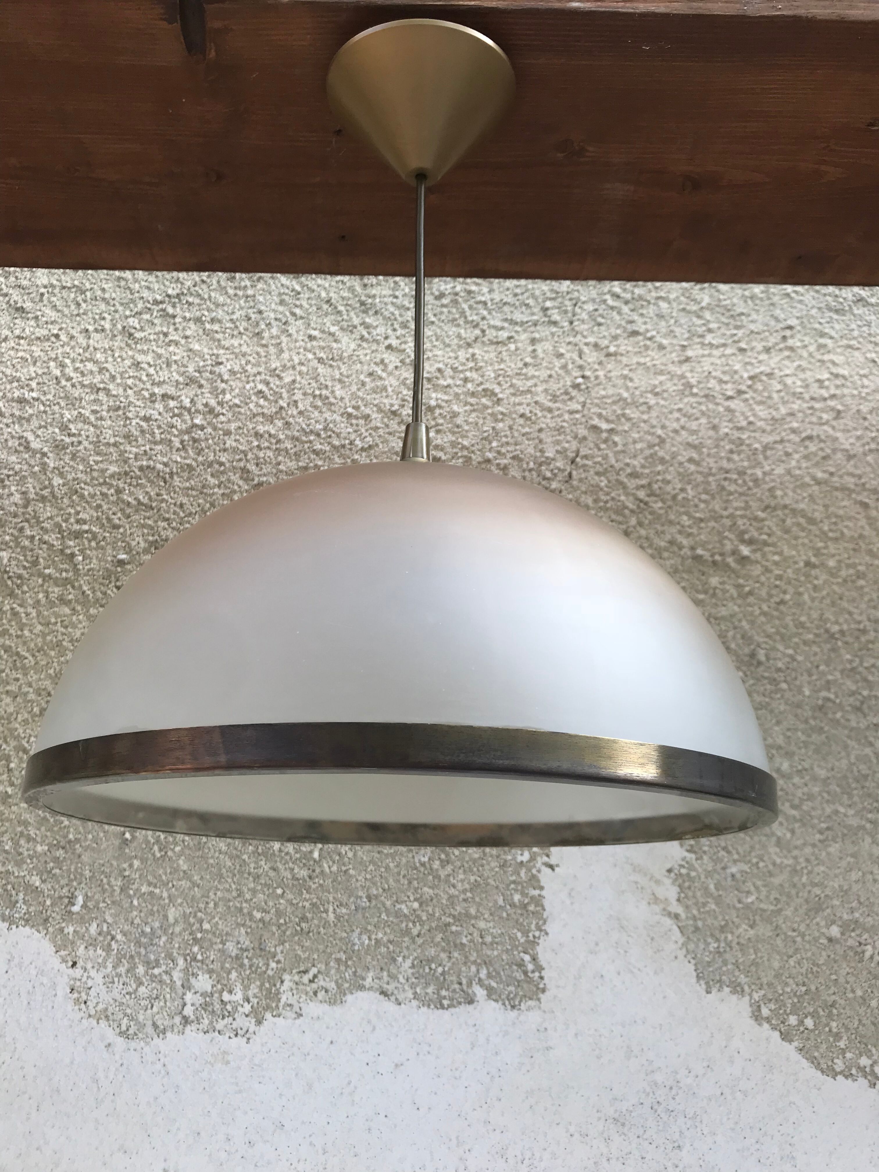 Old molded glass hanging Contour brass + Support Golden 70s Vintage