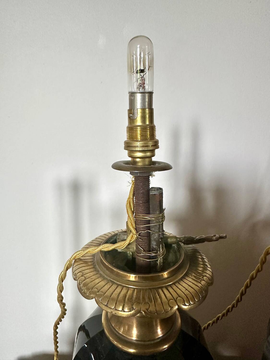 Pair of Napoleon III bronze and glass lamps