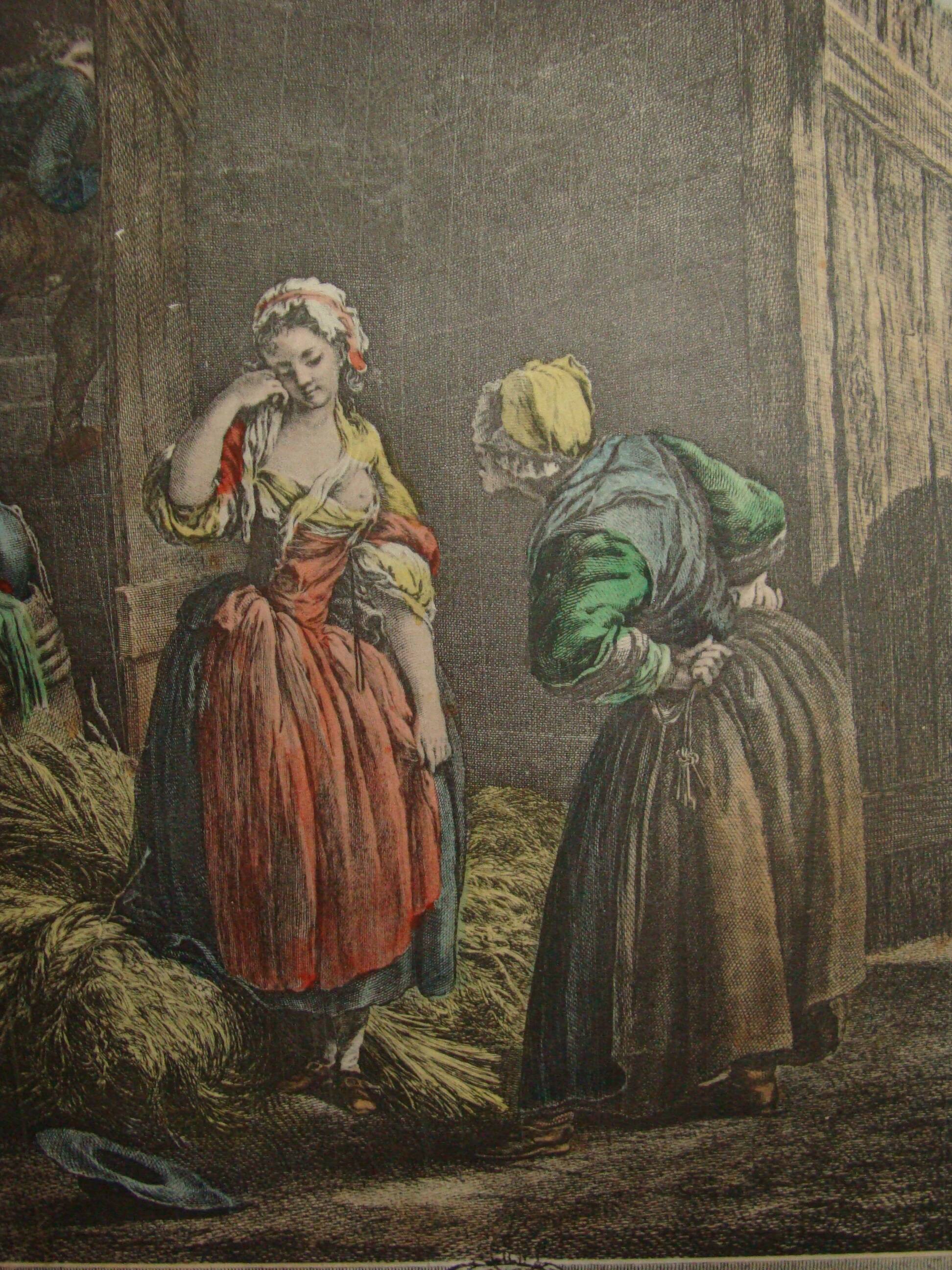 Engraving by Choffard "The Badly Guarded Girl"