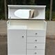 White wooden bathroom furniture with chrome compass legs, Mid-Century 1960.