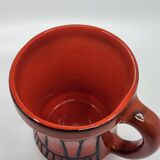 Vase handle Roger Capron in red ceramic, Vallauris, France 1950