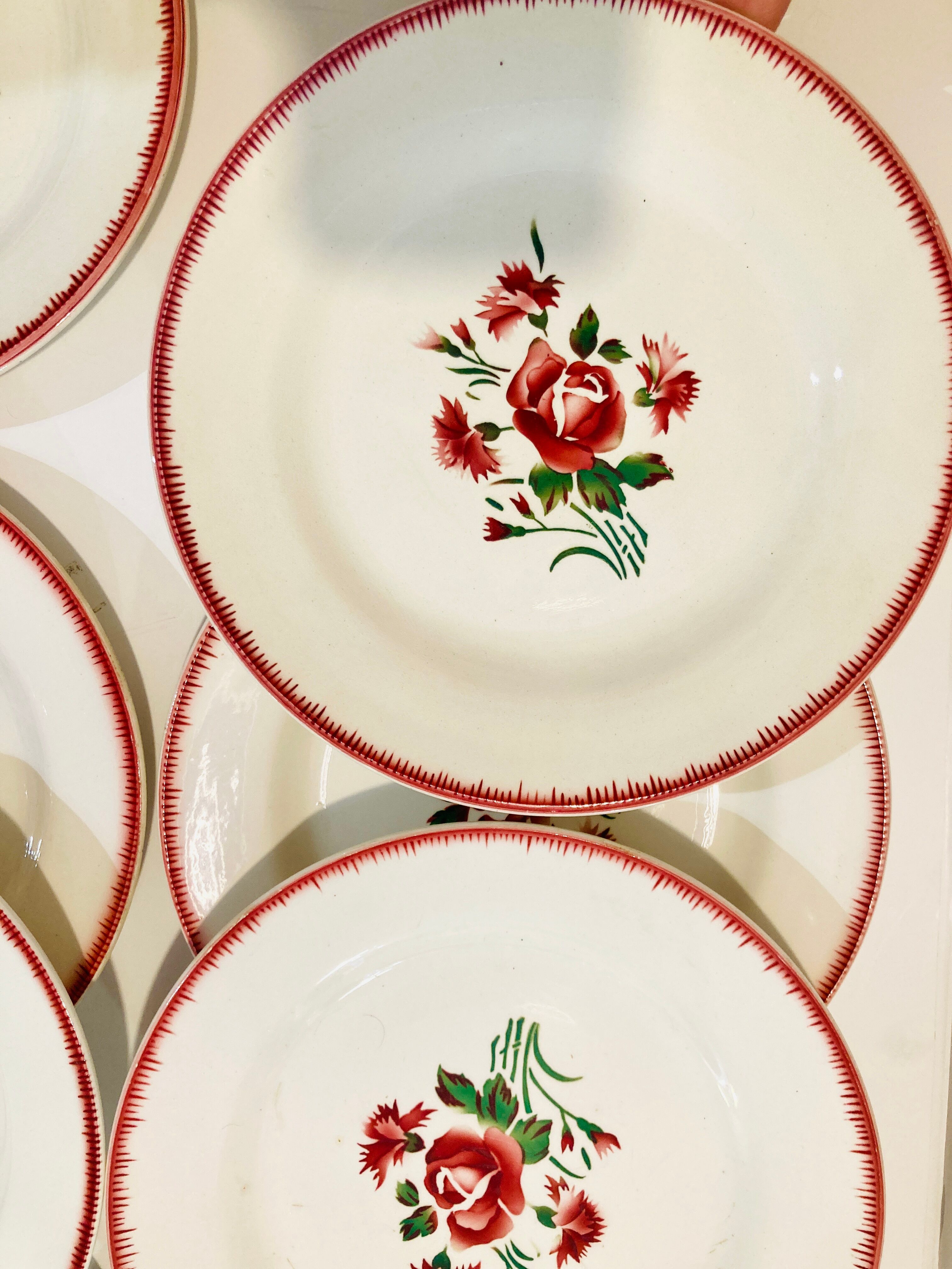 8 plates faience bordeaux-collection bouquet fleuri - digoin sarreguemines -retro-cuisine-vintage