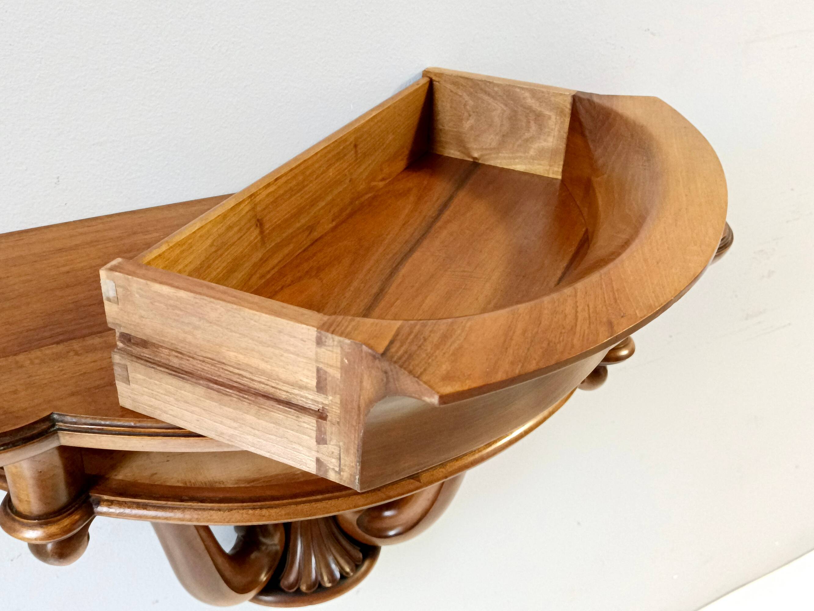 Solid Walnut Wall-Mounted Console Table, Italy