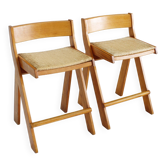 Tabourets de bar vintage italiens en bois et corde, lot de 2
