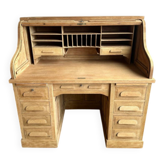 Renovated antique oak cylinder desk – original key