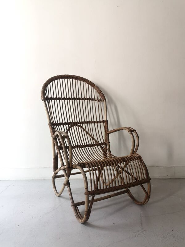 Fauteuil hollandais en rotin, 1960