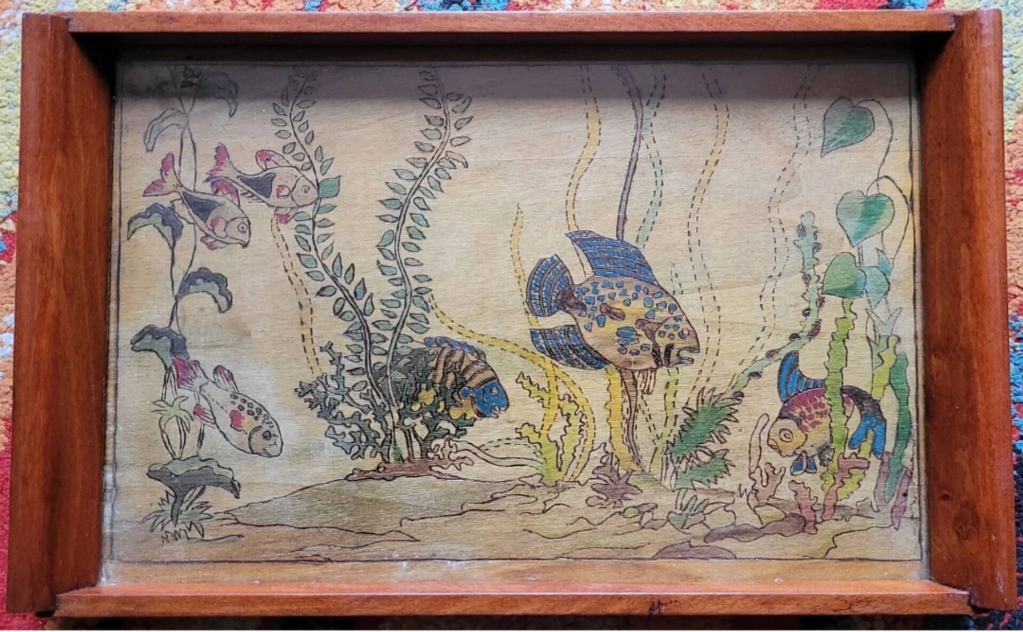 Engraved and painted plateau, Japonisme style 1900 - 1930