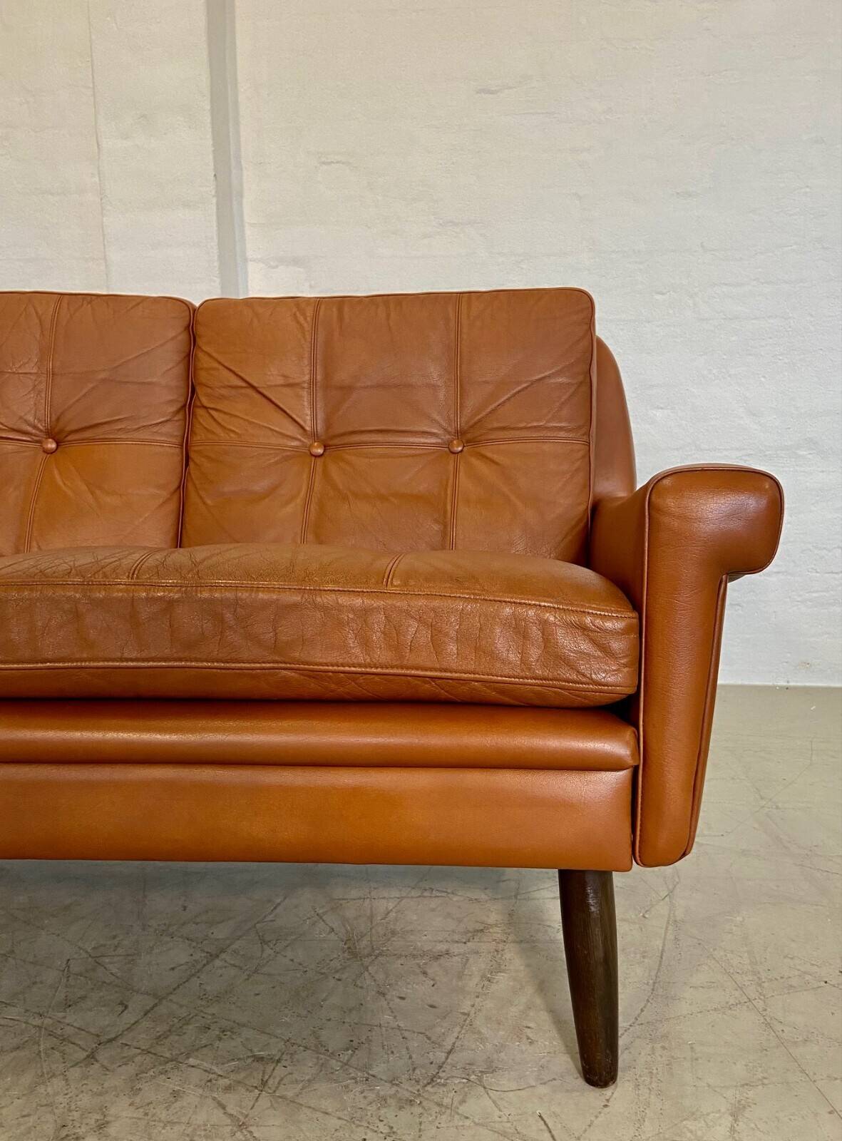Vintage Danish retro Svend Skipper 3 person sofa in cognac leather
