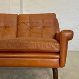 Vintage Danish retro Svend Skipper 3 person sofa in cognac leather