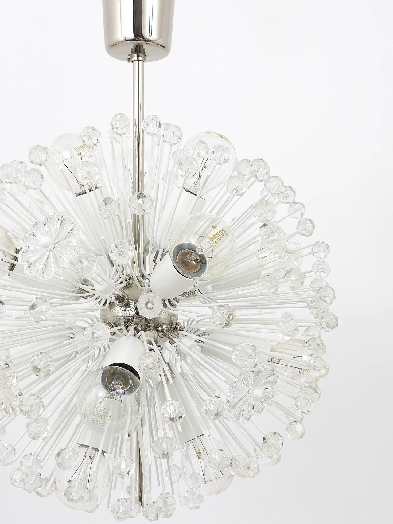 Blown glass lustre Dandelion Sputnik nickel-plated by Emil Stejnar, Rupert Nikoll
