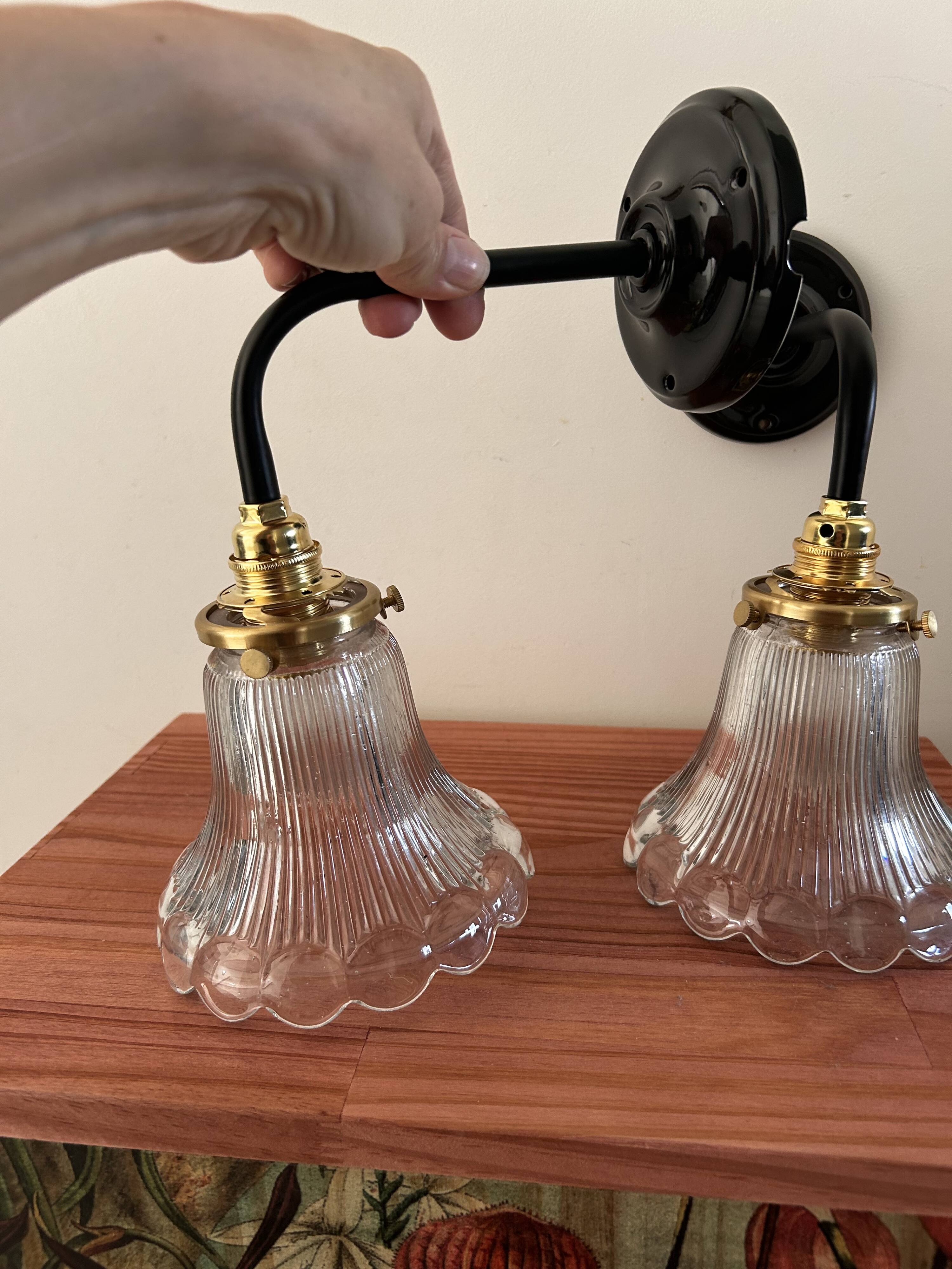 Pair of holophane glass wall lights