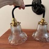 Pair of holophane glass wall lights