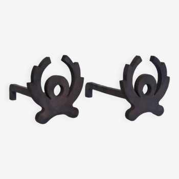 Pair of modernist wrought iron andirons