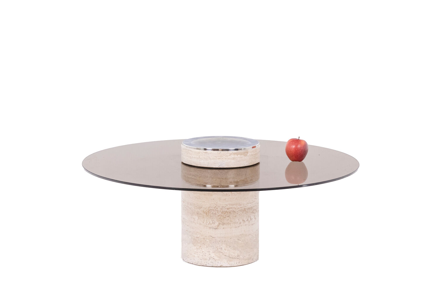 Coffee table in travertine and smoked glass, 1970s