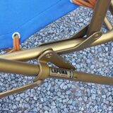 Set of 3 vintage lafuma sun loungers canvas and tubes + table