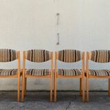 Suite of 4 chairs self beech brass and wool 1960