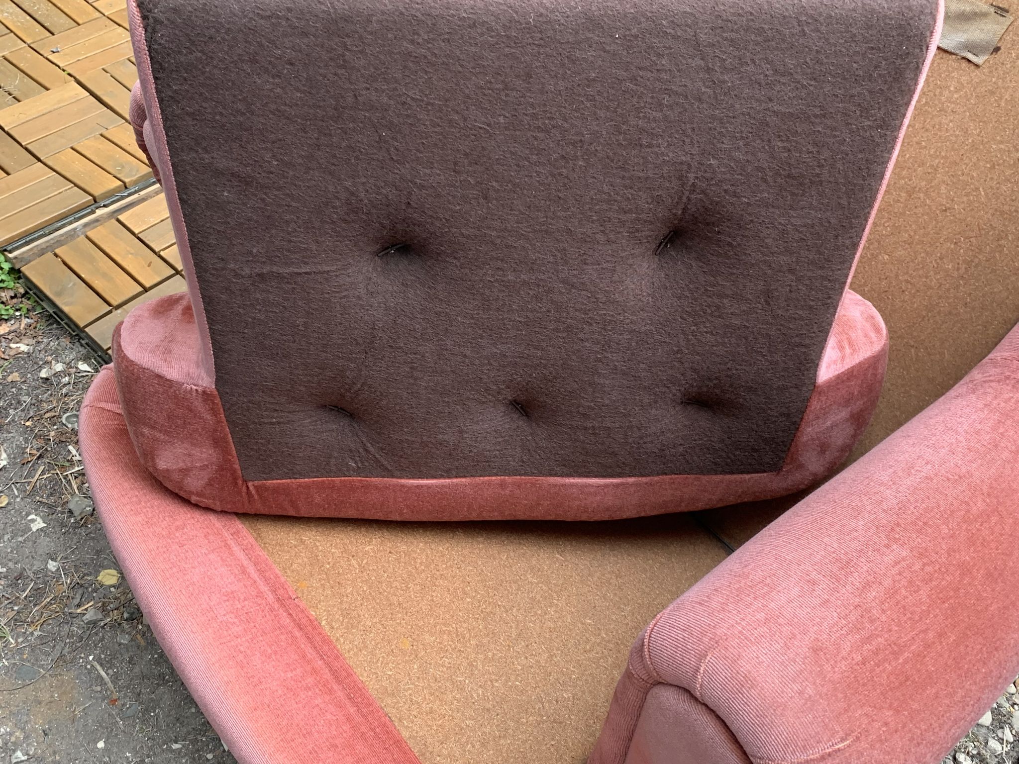 Pair of pink tufted velvet frog chairs 1970