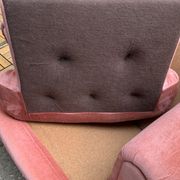 Pair of pink tufted velvet frog chairs 1970
