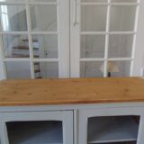 Display case, old shallow sideboard re-enchanted in cloud gray.