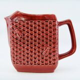 Red ceramic pitcher - bees and honeycombs decor - St Clément France - vintage 60s