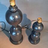 Pair of vintage beech wood lamps in black/grey lacquer.