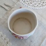 Small vintage earthenware cache pot with pink flower slip pattern