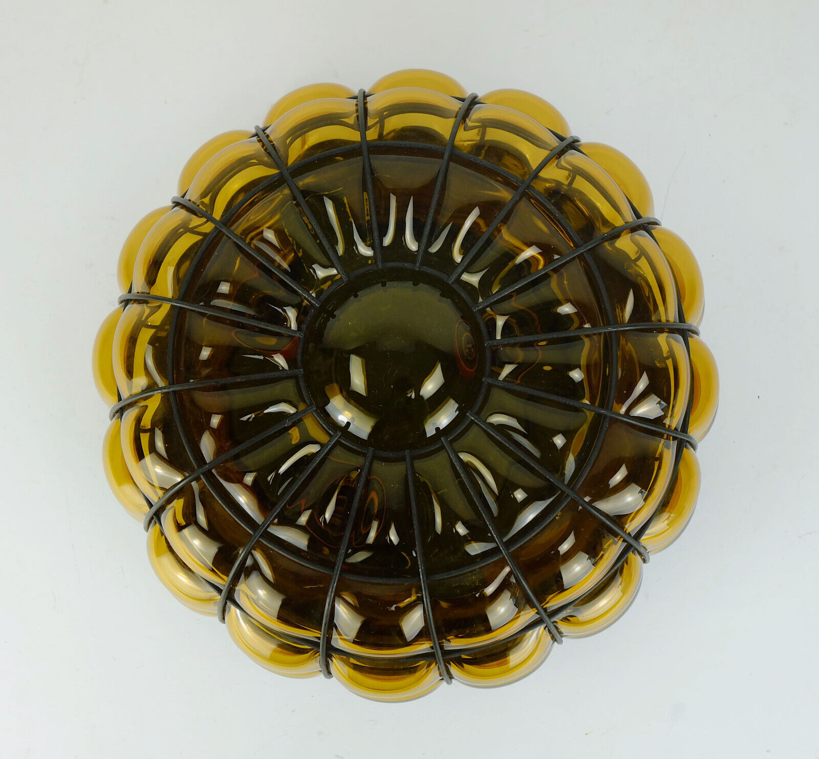 Ceiling lamp amber glass and metal 1970