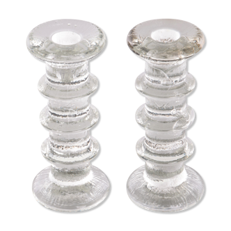 Vintage set of 2 glass candlesticks design by staffan gellerstedt 1960s