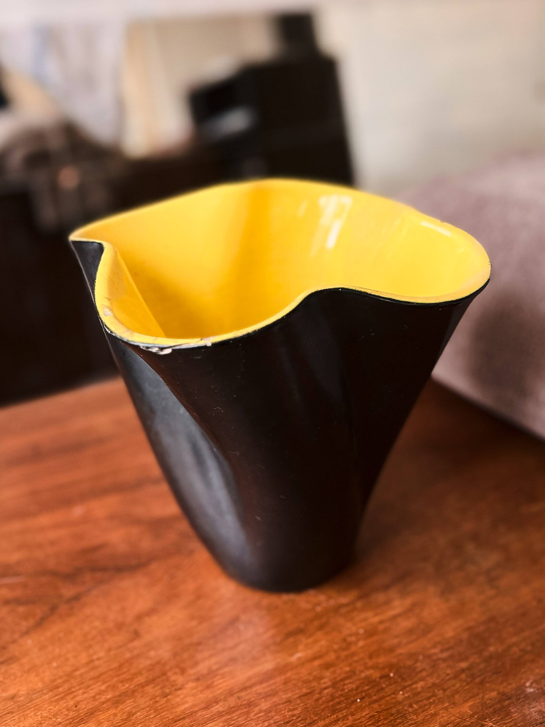 20th Century Elchinger Yellow And Black Vase