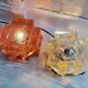 Brutalist solid bubble glass clear and red table lamps 1960s, set of 2