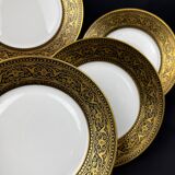 6 assiettes Limoges F Legrand décor noir et or fin