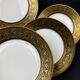 6 Limoges F Legrand plates with black and fine gold decoration, 18.5 cm