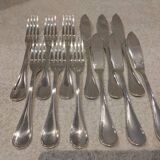 6 fish cutlery sets, 12 pieces, silver-plated metal, Christofle silversmith, Albi pattern