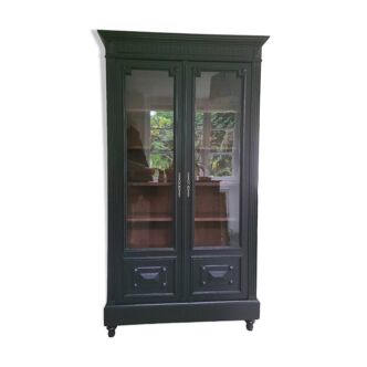 Ancienne vitrine Napoléon III noire vaisselier cabinet de curiosités meuble de rangement