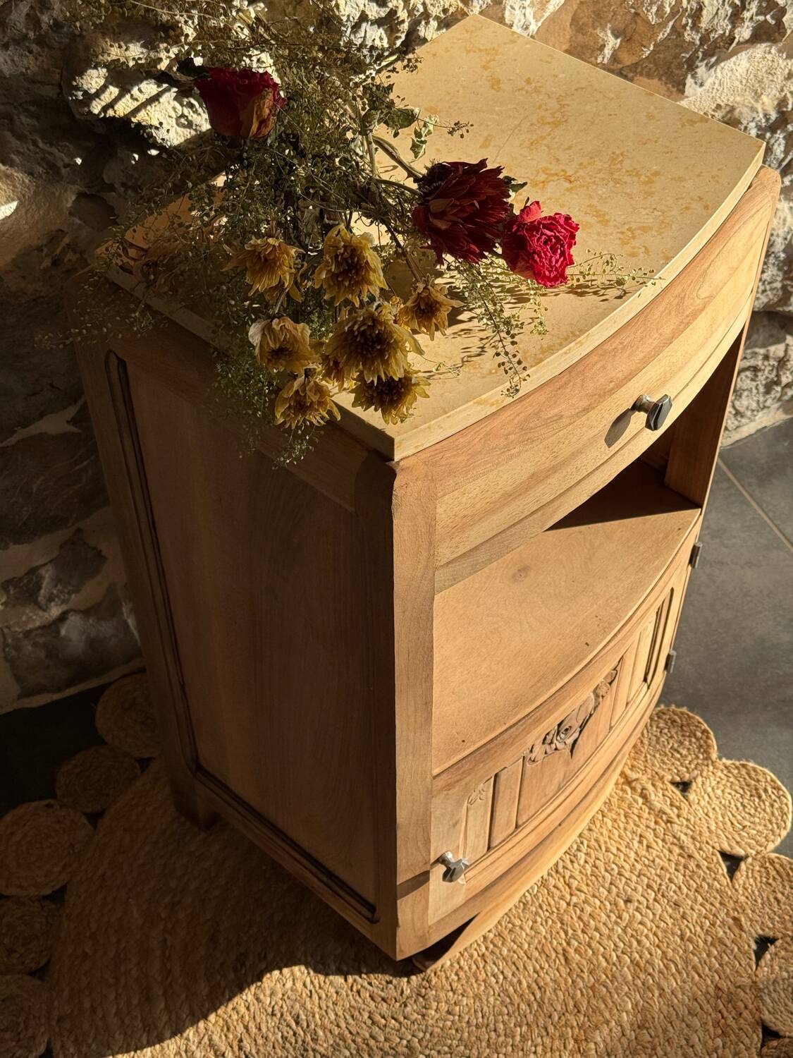 Small Art Deco piece in solid walnut and marble - 1930s