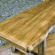 Pair of brutalist benches in solid blond elm by Aranjou, France, 1970s
