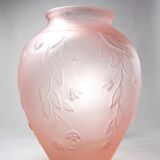 Large art deco style vase in molded/pressed pink glass paste