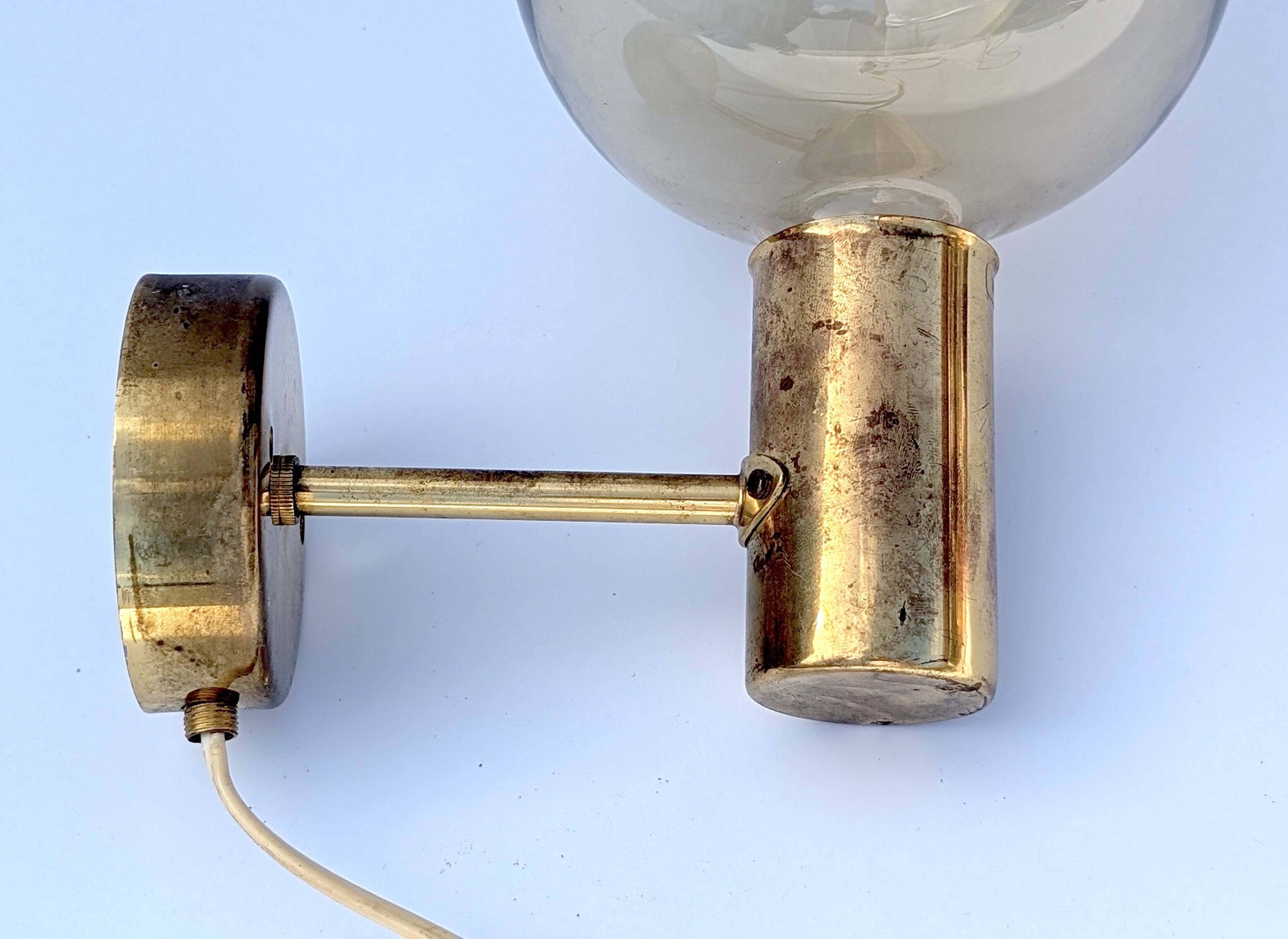 Brass and smoked glass wall lights Model V149 - Hans-Agne Jakobsson