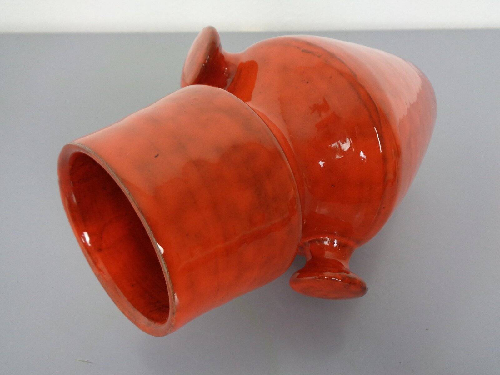 Italian orange ceramic studio vase with handle, 1970s
