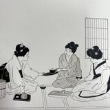 Two original ink and watercolor drawings signed Asia