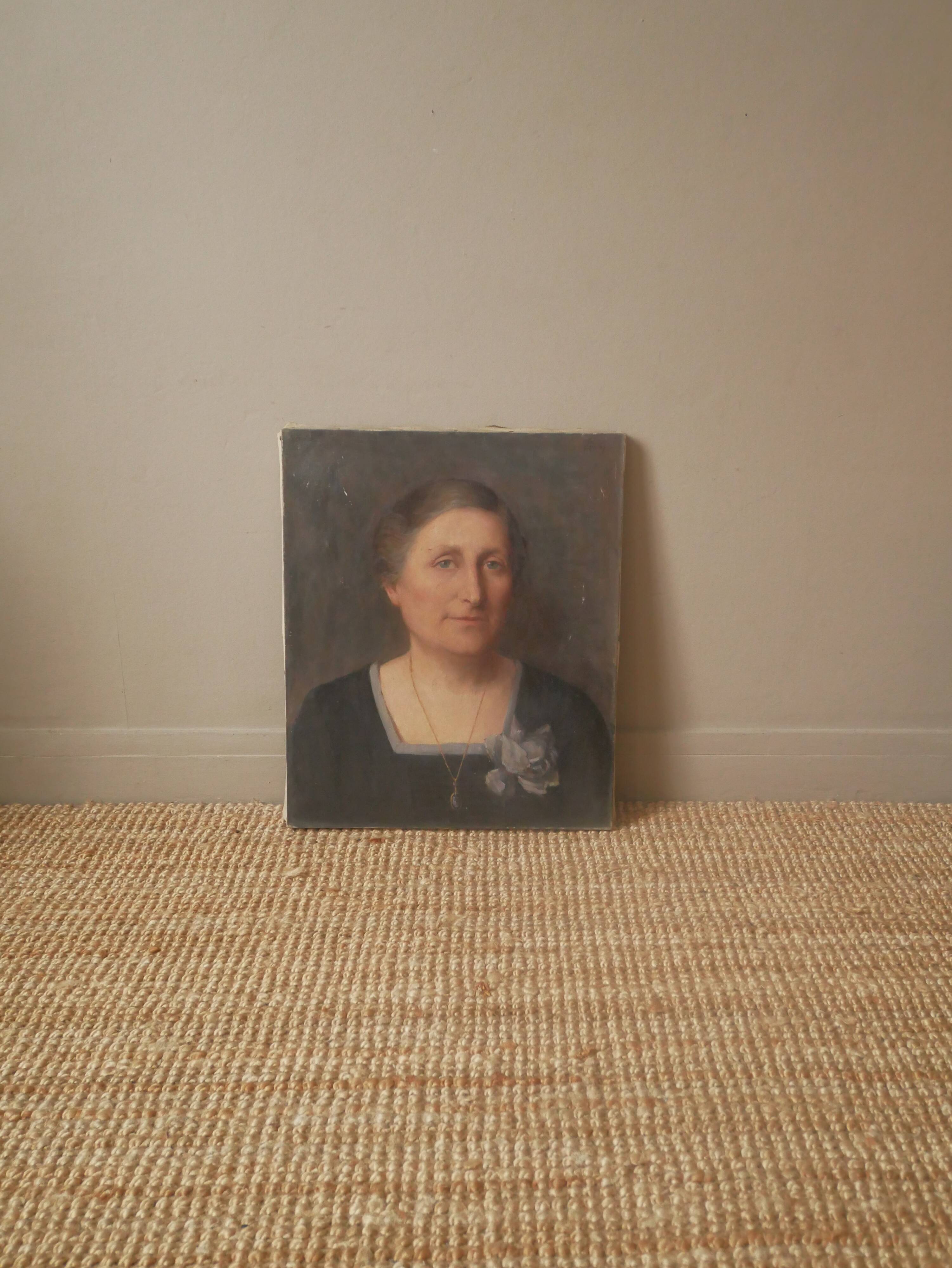 Painting portrait oil on canvas decoration country chic woman painted face bohemian flea market spirit