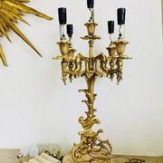 Chandeliers en bronze doré massif époque milieu XXe socles en marbre
