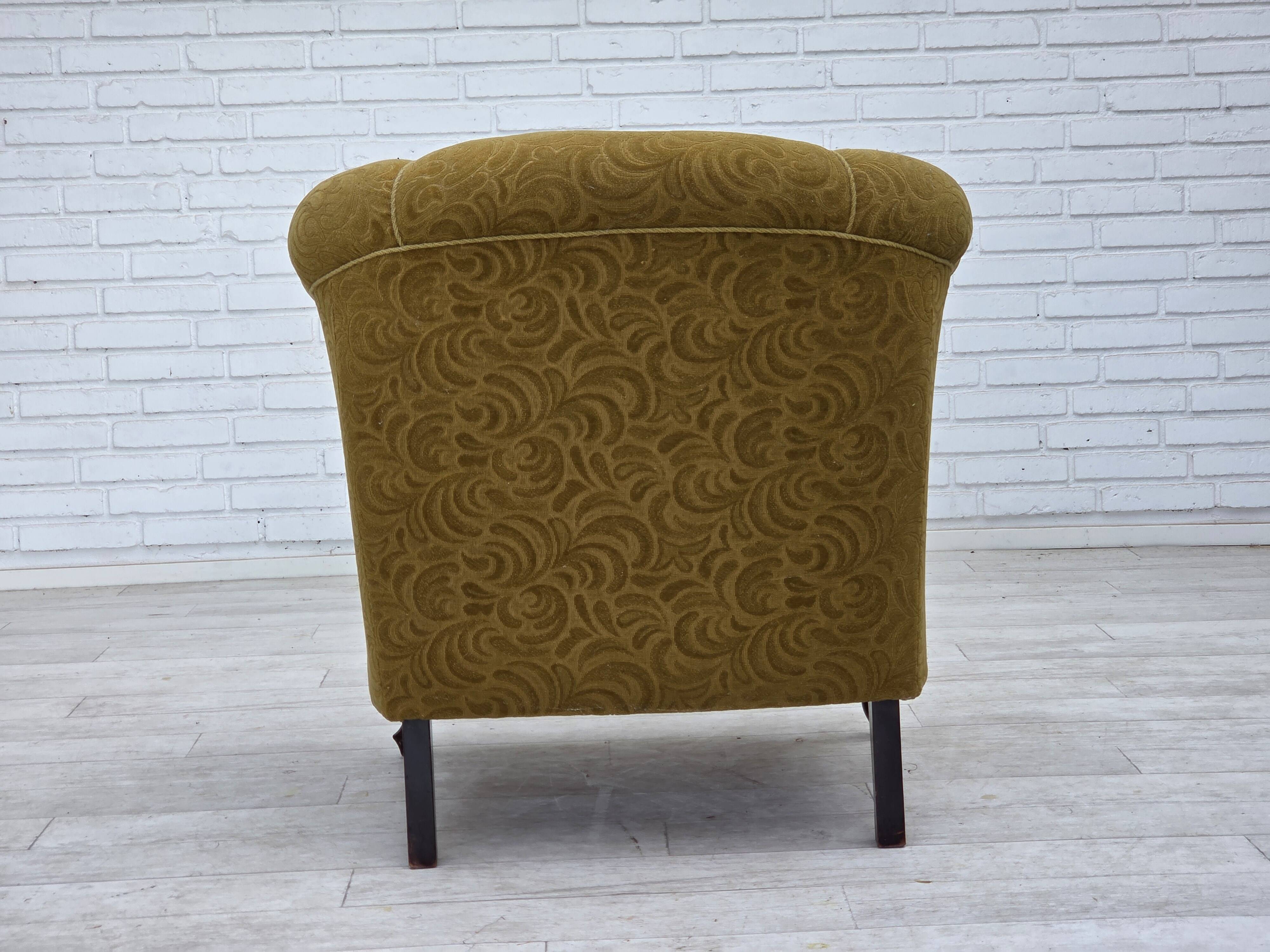 1950s, Danish relax armchair, light green furniture wool, oak wood.